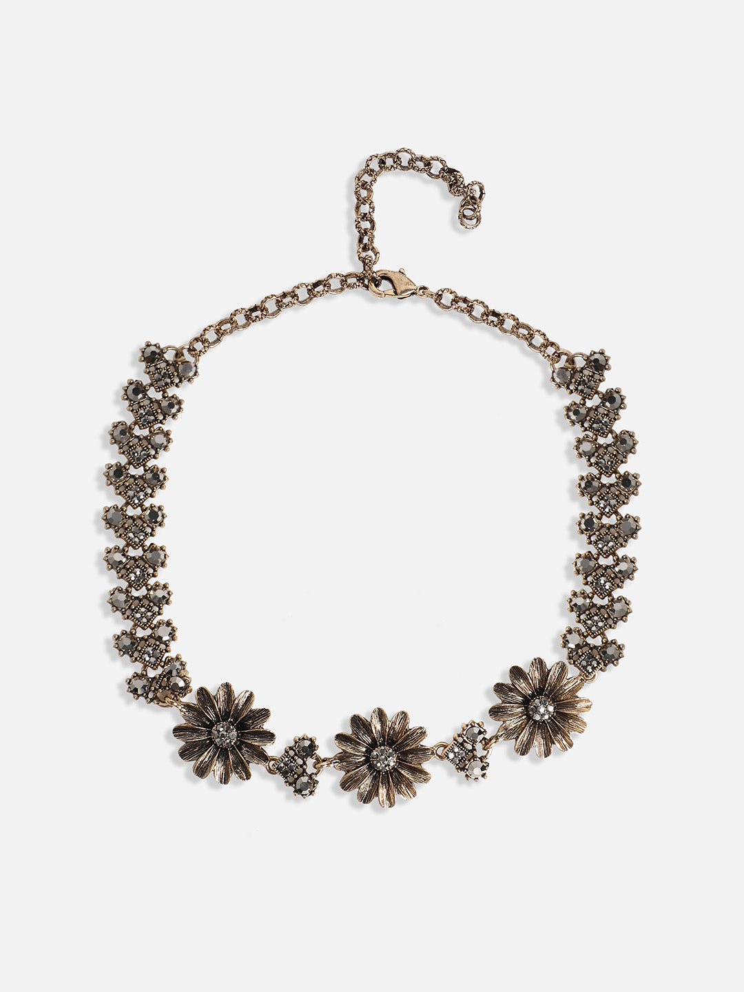 Gold-Plated Crystal-Stones Studded Daisy Statement Jewellery Set