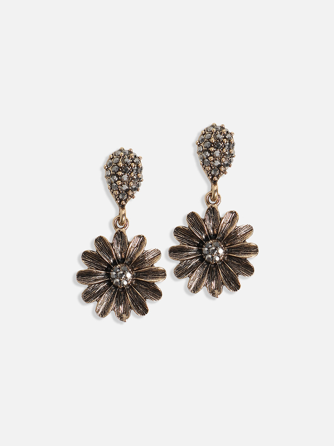 Gold-Plated Crystal-Stones Studded Daisy Statement Jewellery Set