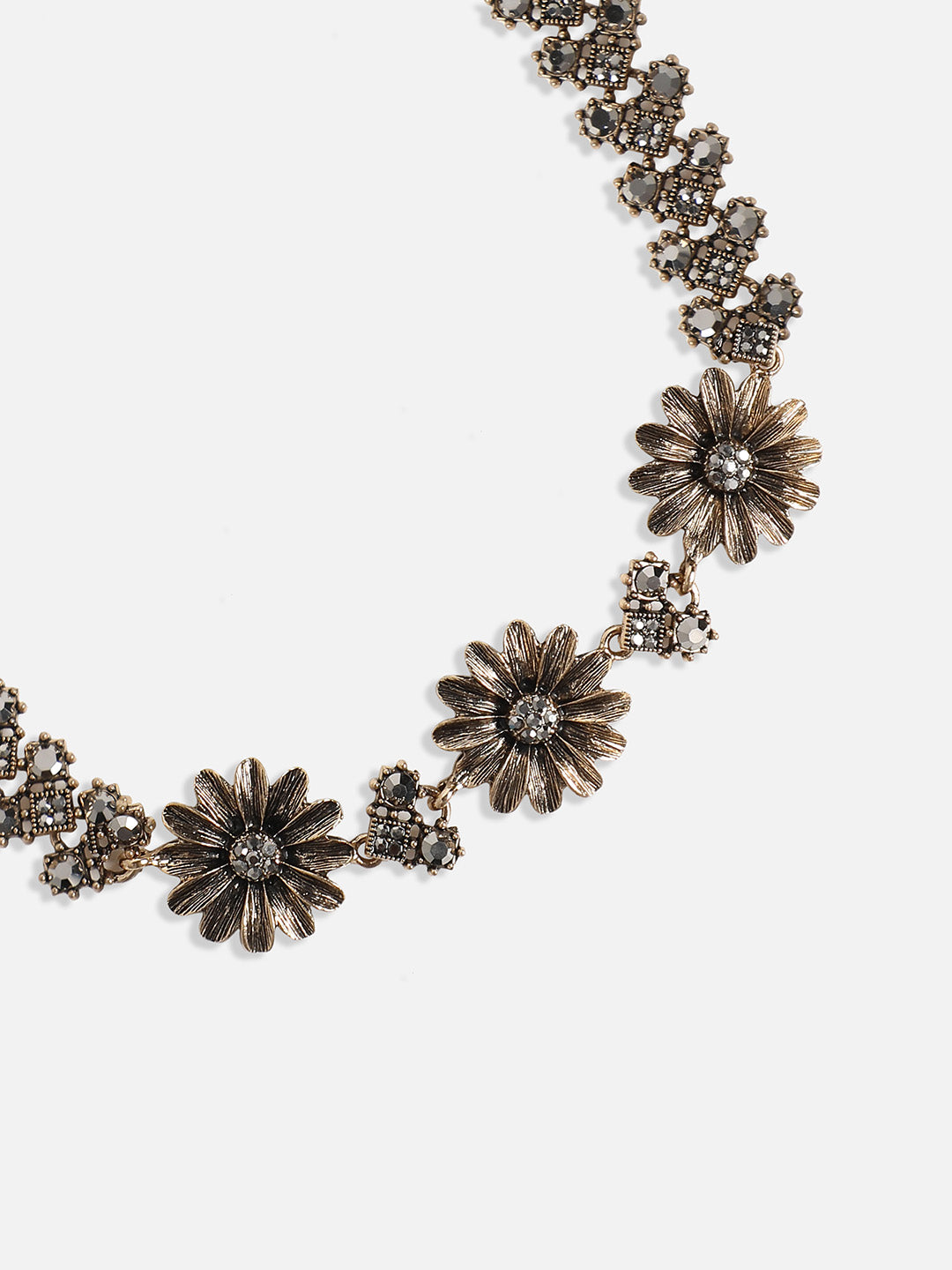 Gold-Plated Crystal-Stones Studded Daisy Statement Jewellery Set