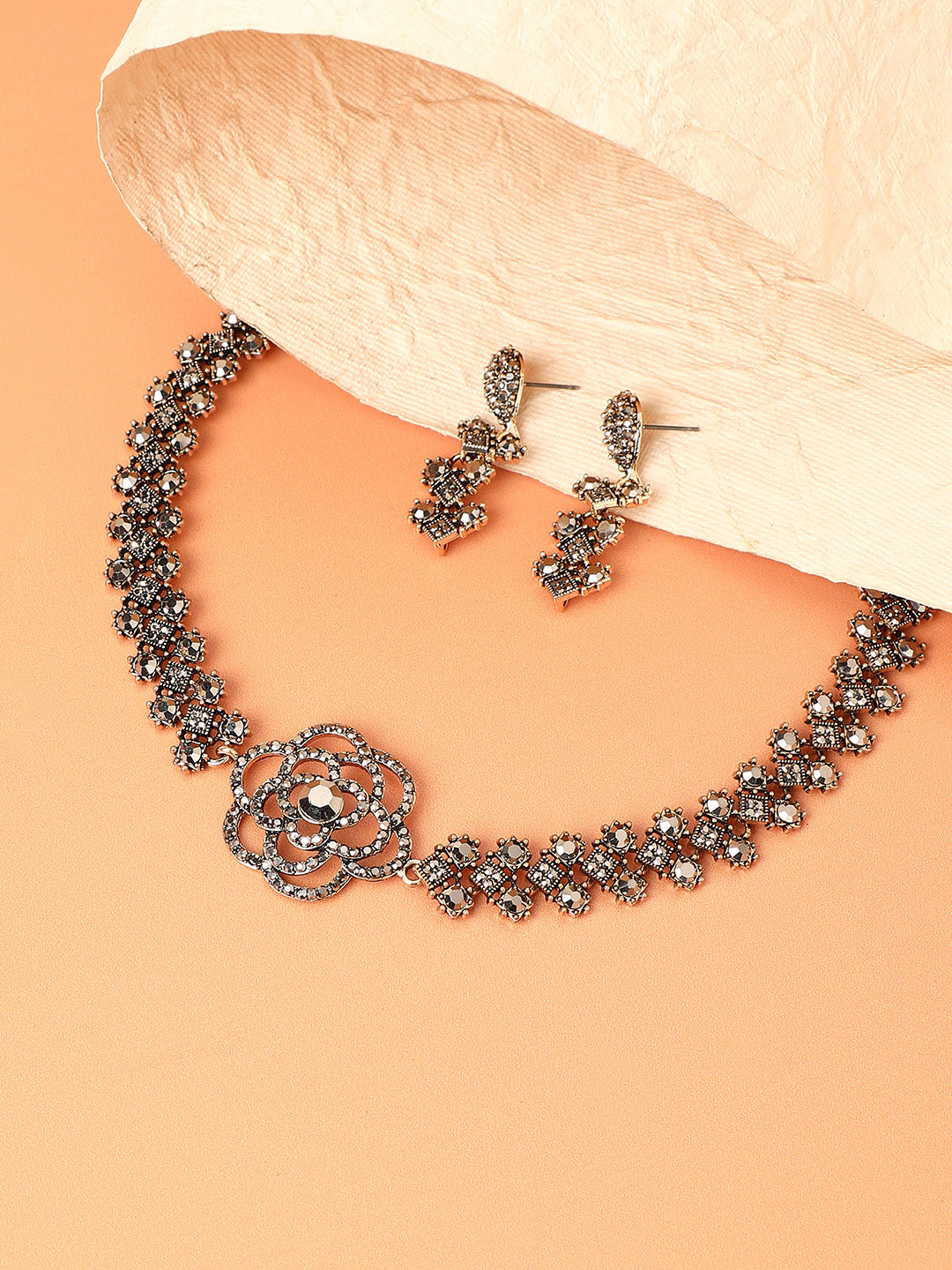 Gold-Plated Crystal-Studded Jewellery Set