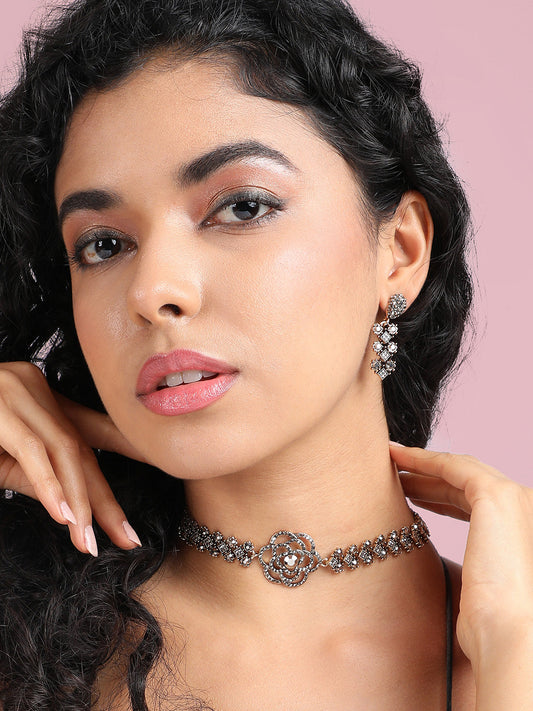 Gold-Plated Crystal-Studded Jewellery Set