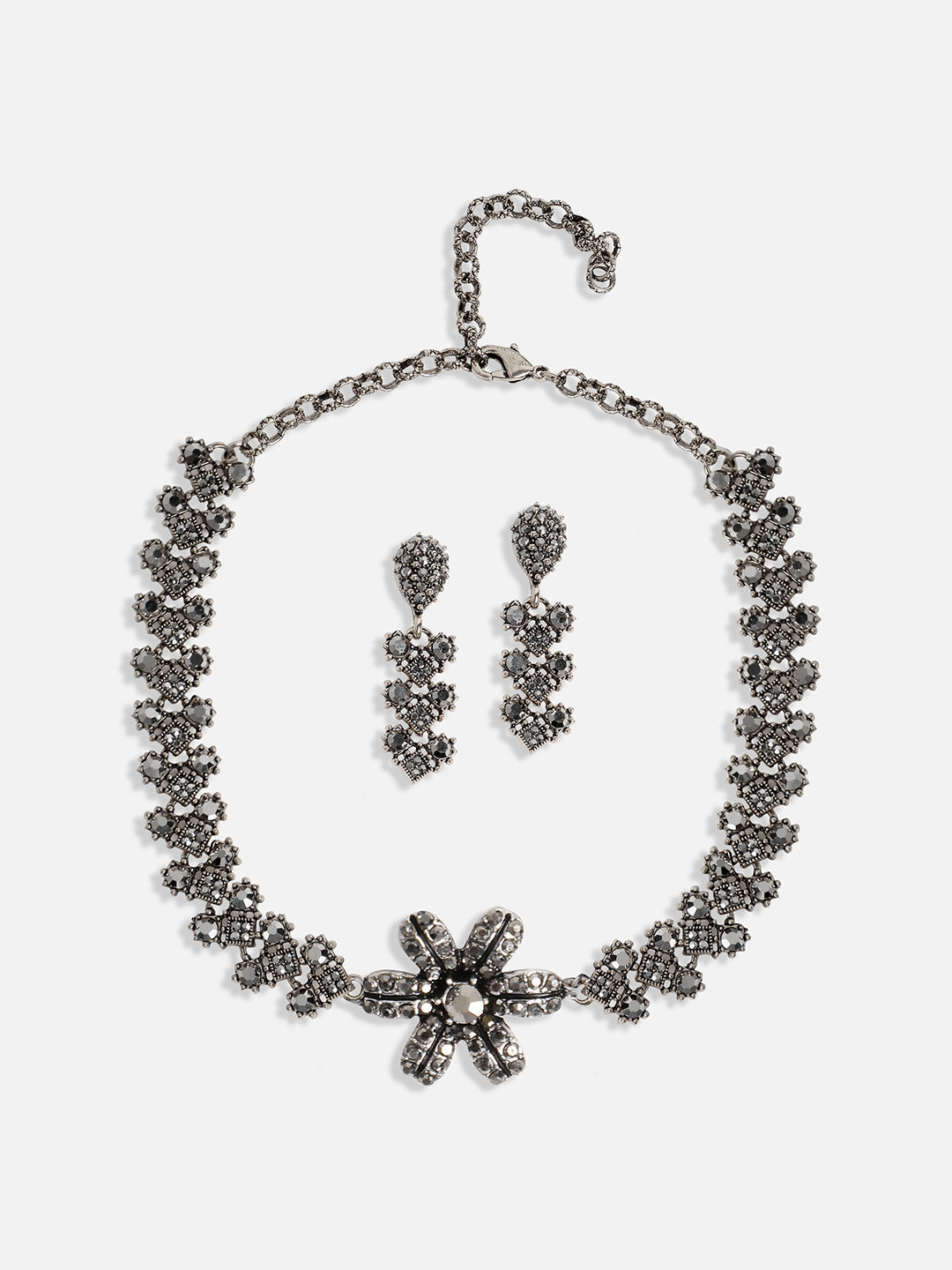 Silver-Plated Crystal-Studded Daisy Jewellery Set