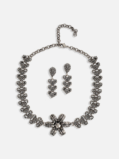 Silver-Plated Crystal-Studded Daisy Jewellery Set