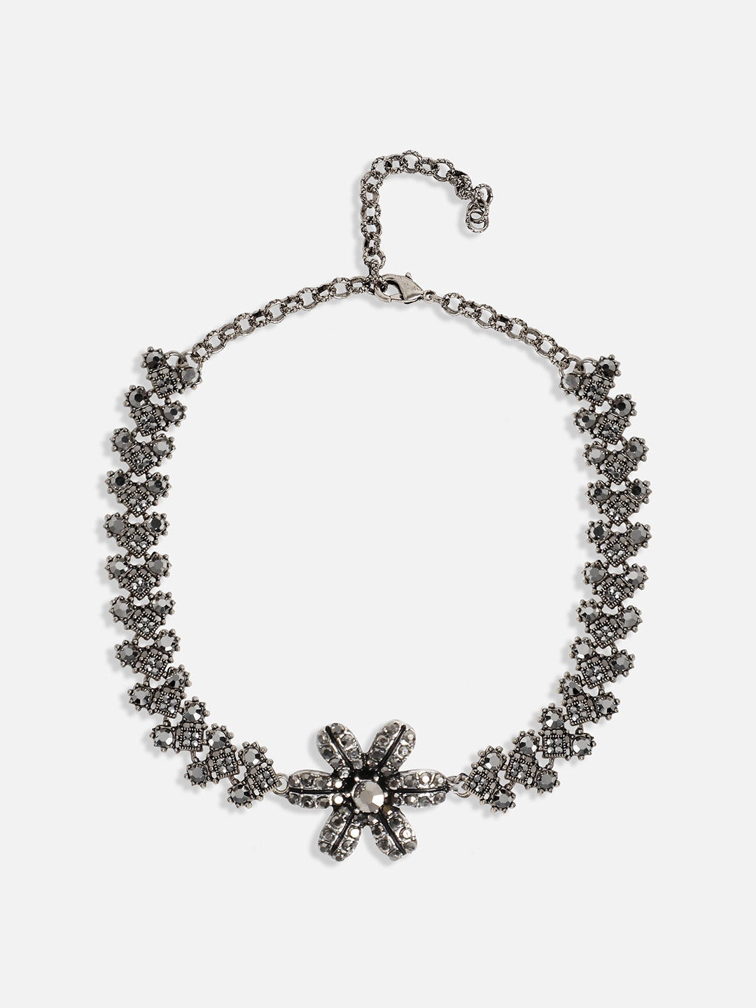 Silver-Plated Crystal-Studded Daisy Jewellery Set