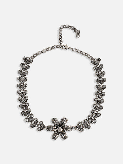 Silver-Plated Crystal-Studded Daisy Jewellery Set