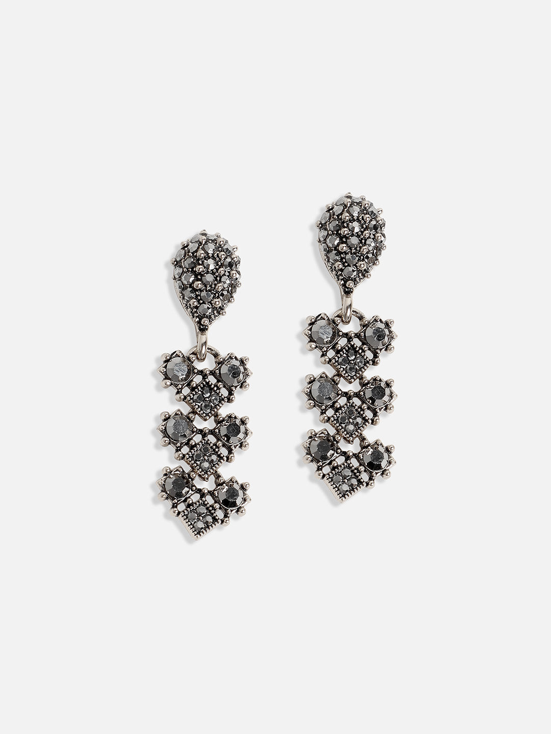 Silver-Plated Crystal-Studded Daisy Jewellery Set