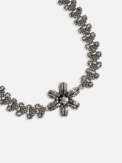 Silver-Plated Crystal-Studded Daisy Jewellery Set