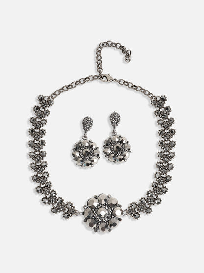 Silver-Plated Artificial Stones Studded Choker Jewellery Set