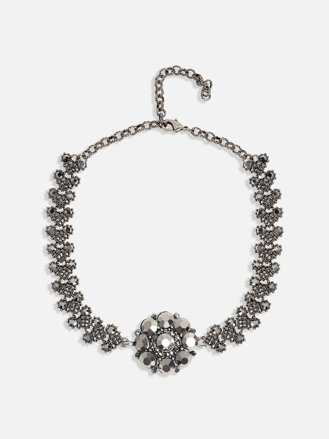 Silver-Plated Artificial Stones Studded Choker Jewellery Set