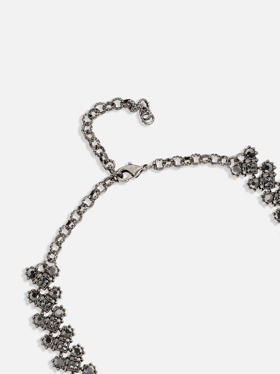 Silver-Plated Artificial Stones Studded Choker Jewellery Set