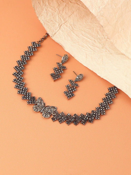Gold-Plated Crystal-Studded Jewellery Set
