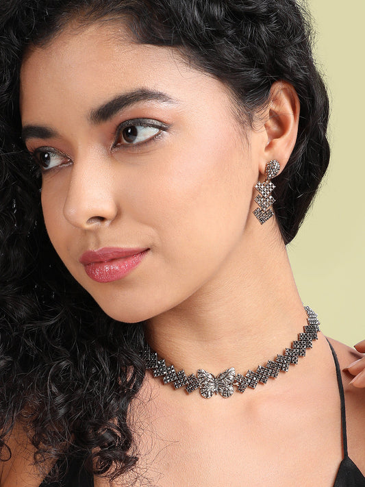 Gold-Plated Crystal-Studded Jewellery Set