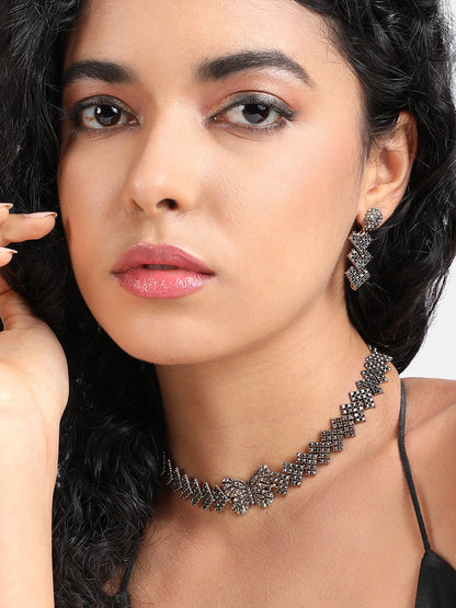 Gold-Plated Crystal-Studded Jewellery Set