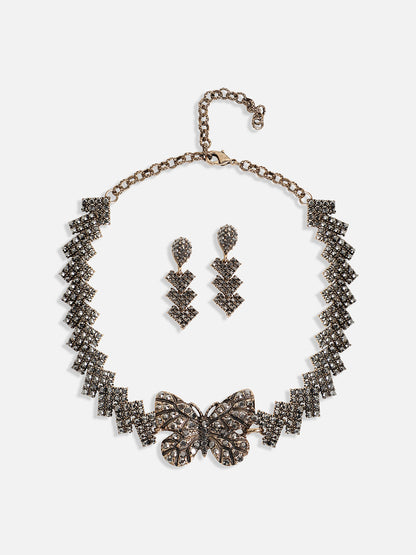 Gold-Plated Crystal-Studded Jewellery Set