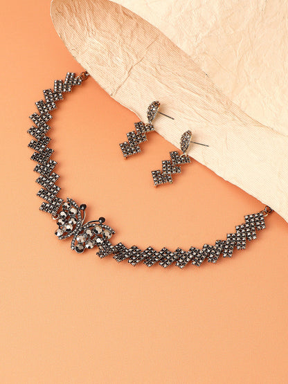 Gold-Plated Crystal-Studded Statement Jewellery Set