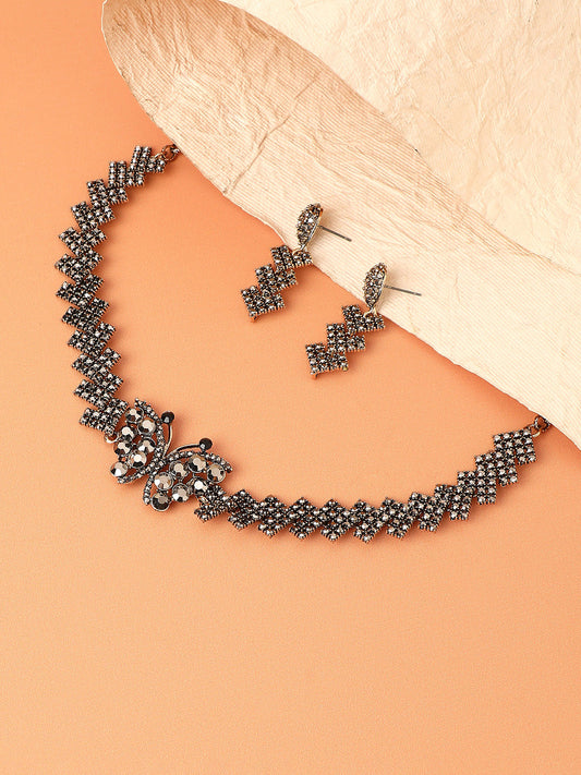 Gold-Plated Crystal-Studded Statement Jewellery Set
