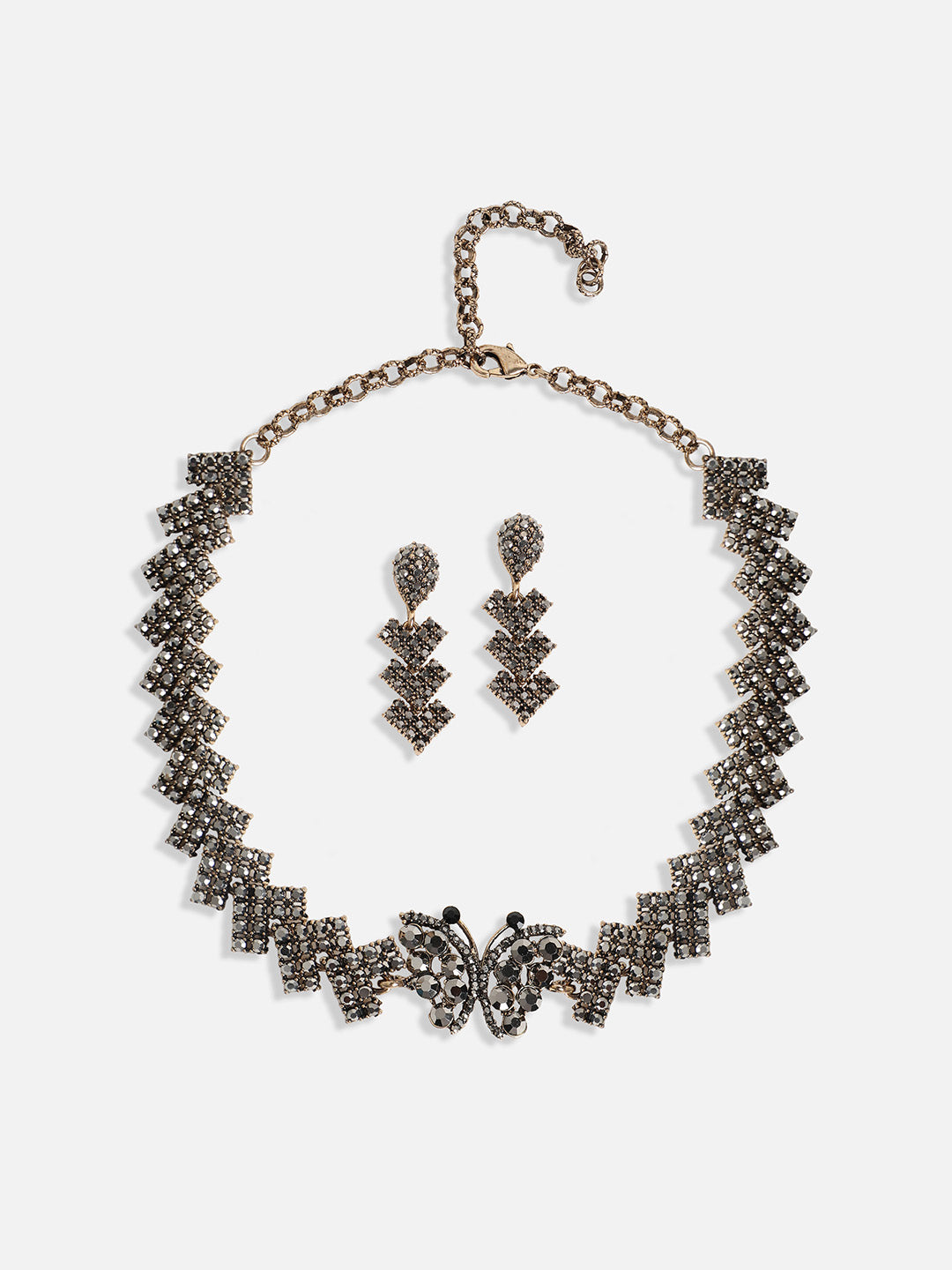 Gold-Plated Crystal-Studded Statement Jewellery Set