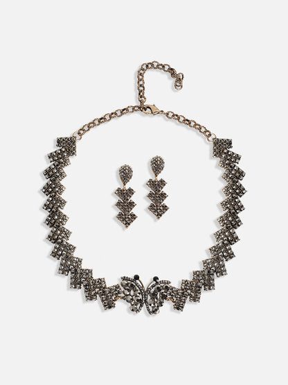 Gold-Plated Crystal-Studded Statement Jewellery Set