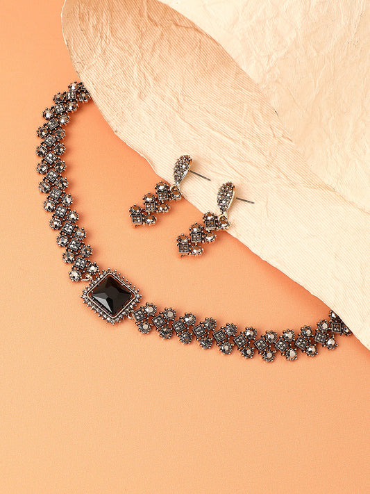 Gold-Plated Crystal-Stones Studded Statement Jewellery Set