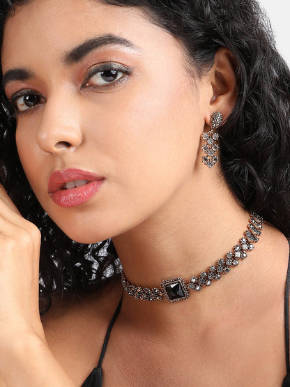 Gold-Plated Crystal-Stones Studded Statement Jewellery Set