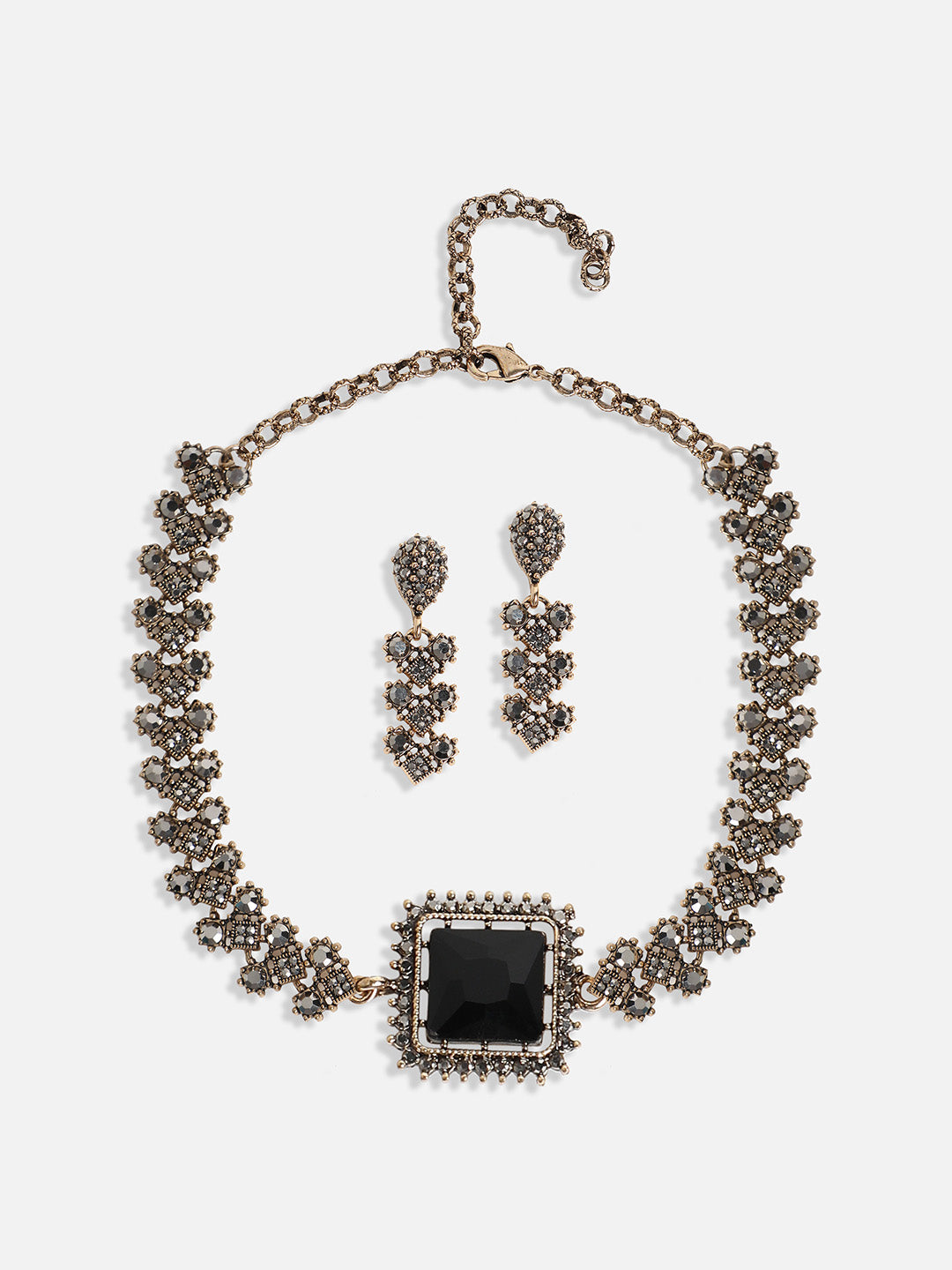 Gold-Plated Crystal-Stones Studded Statement Jewellery Set