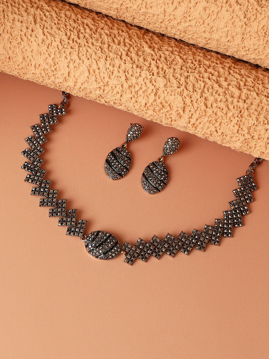 Gold-Plated Crystal-Studded Choker Jewellery Set