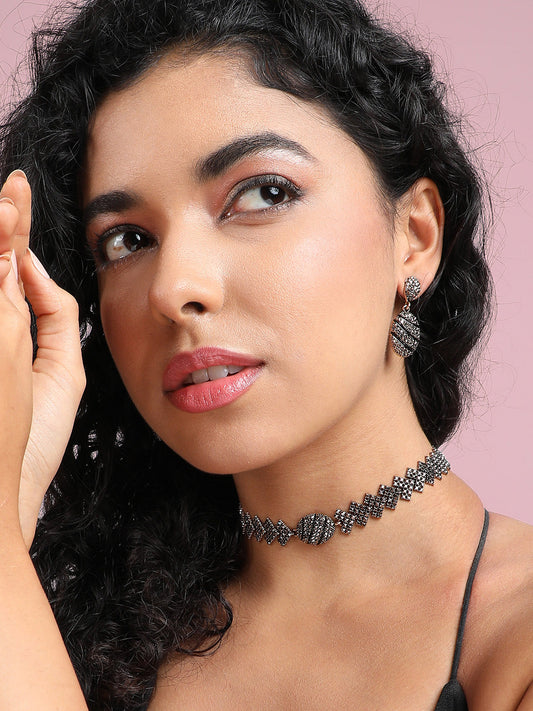Gold-Plated Crystal-Studded Choker Jewellery Set