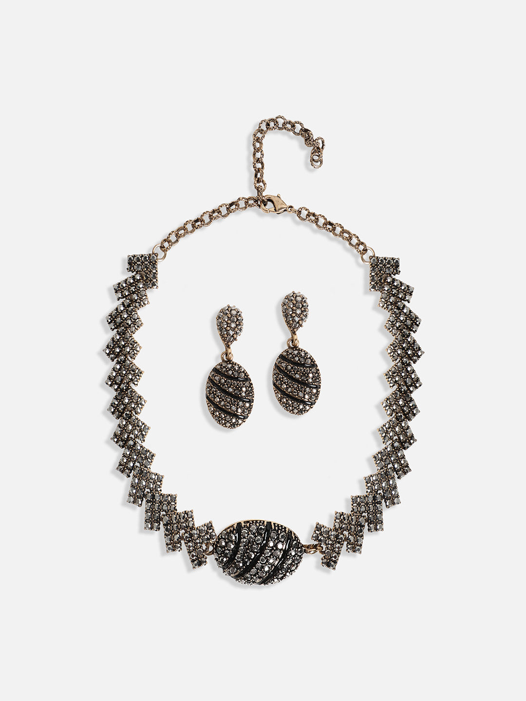 Gold-Plated Crystal-Studded Choker Jewellery Set
