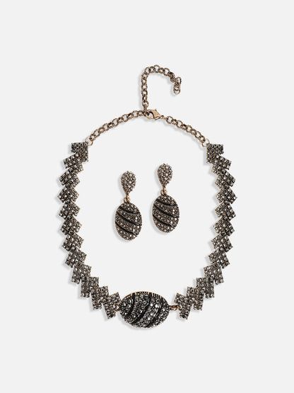 Gold-Plated Crystal-Studded Choker Jewellery Set