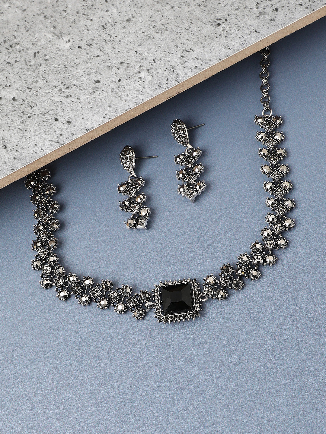 Silver-Plated Stone-Studded Jewellery Set