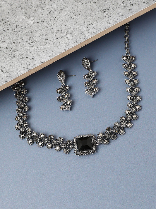 Silver-Plated Stone-Studded Jewellery Set