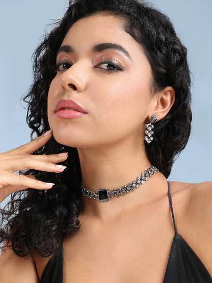 Silver-Plated Stone-Studded Jewellery Set