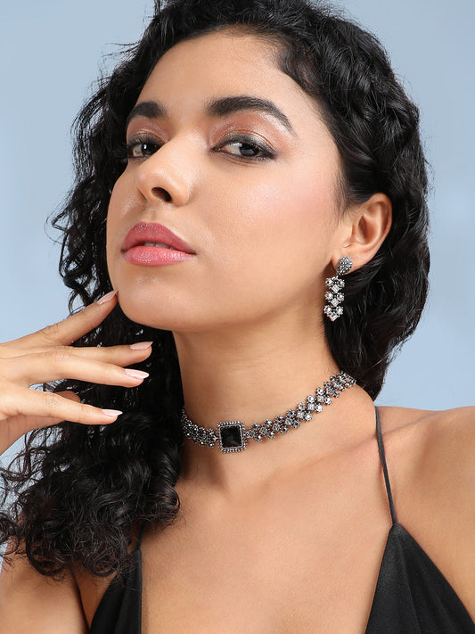 Silver-Plated Stone-Studded Jewellery Set