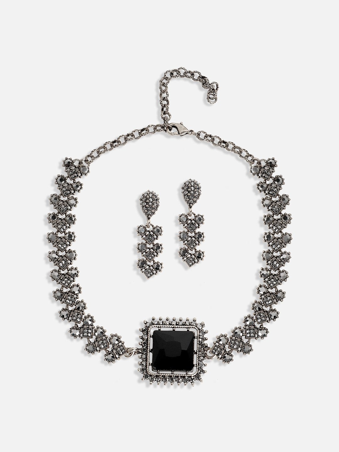 Silver-Plated Stone-Studded Jewellery Set