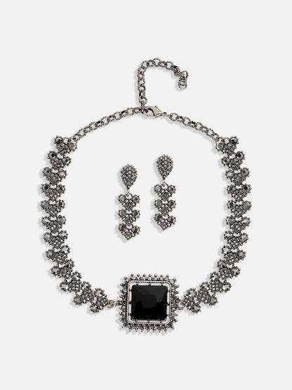 Silver-Plated Stone-Studded Jewellery Set
