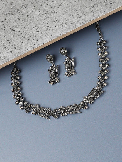 Silver-Plated Crystal-Studded Jewellery Set