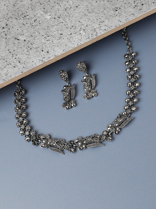 Silver-Plated Crystal-Studded Jewellery Set