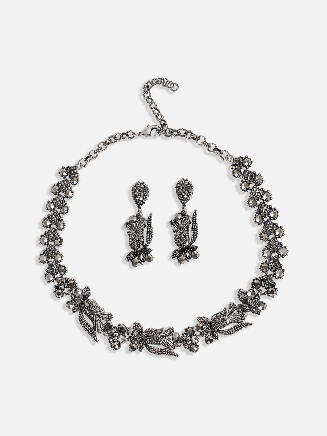 Silver-Plated Crystal-Studded Jewellery Set