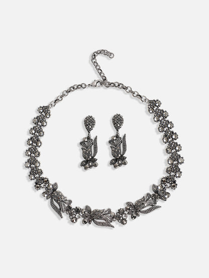 Silver-Plated Crystal-Studded Jewellery Set
