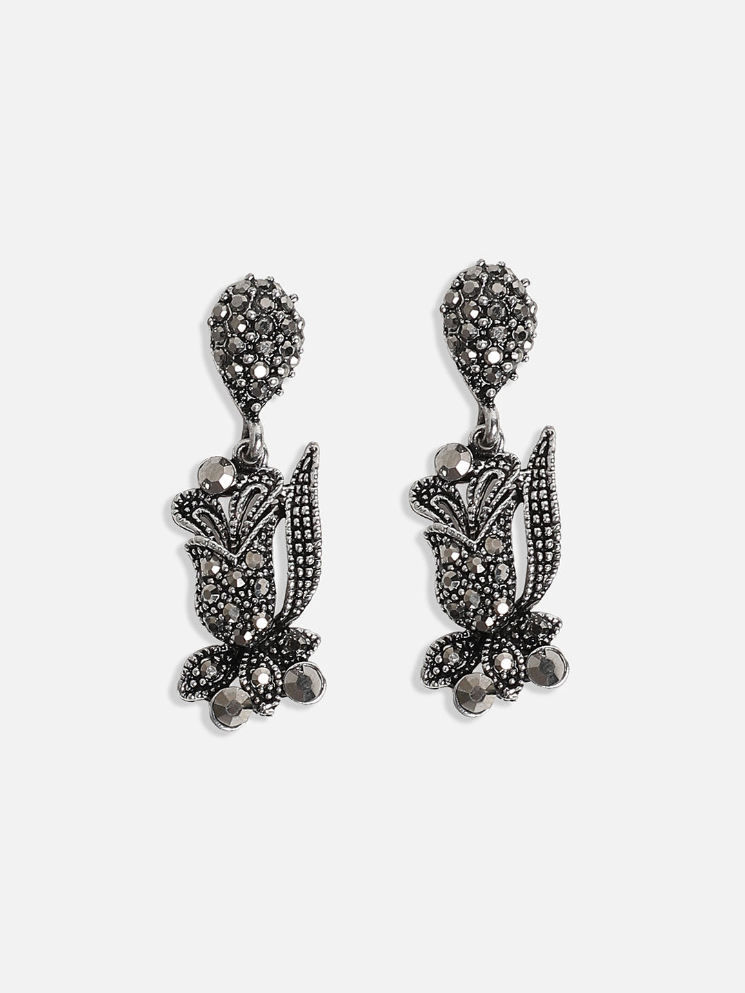 Silver-Plated Crystal-Studded Jewellery Set