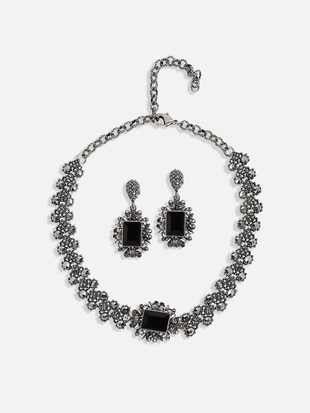 Silver-Plated Crystals Studded Necklace Earrings