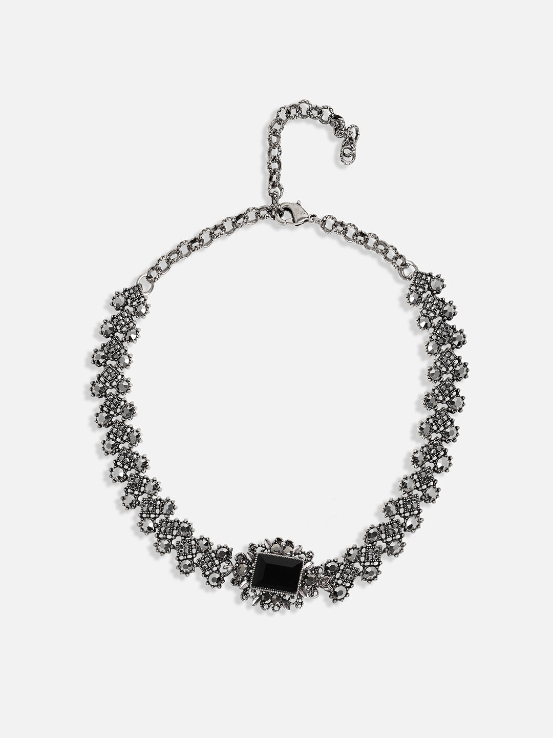 Silver-Plated Crystals Studded Necklace Earrings