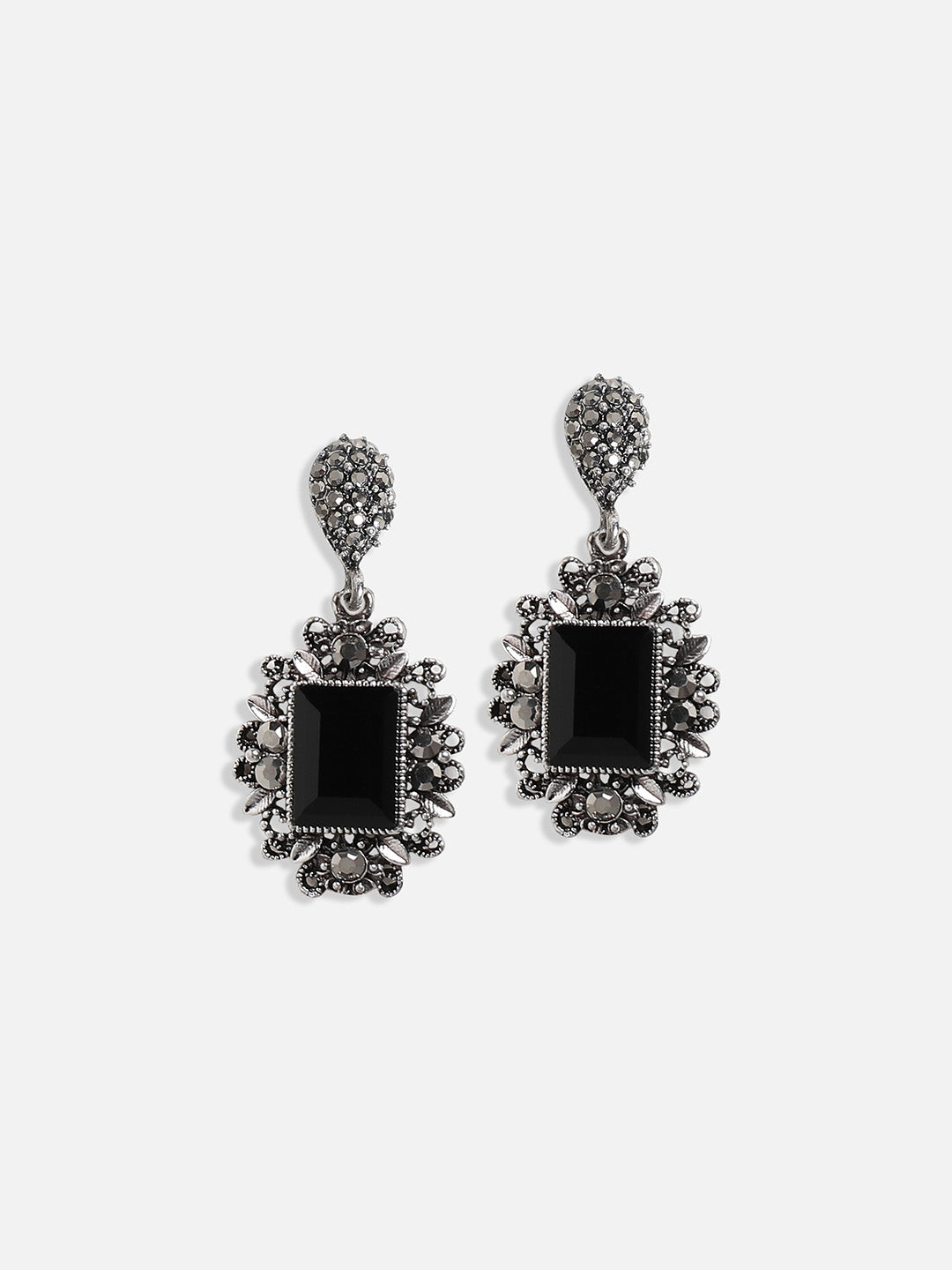 Silver-Plated Crystals Studded Necklace Earrings