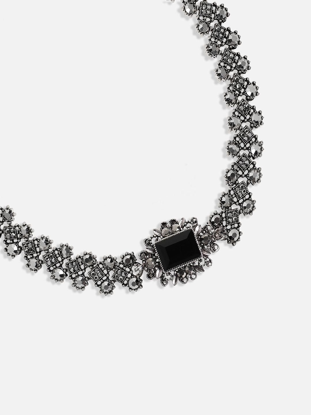 Silver-Plated Crystals Studded Necklace Earrings
