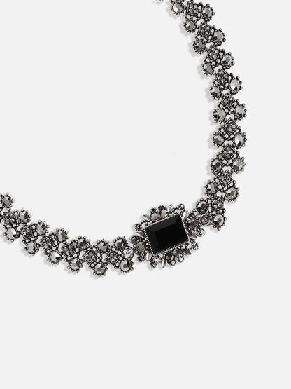 Silver-Plated Crystals Studded Necklace Earrings