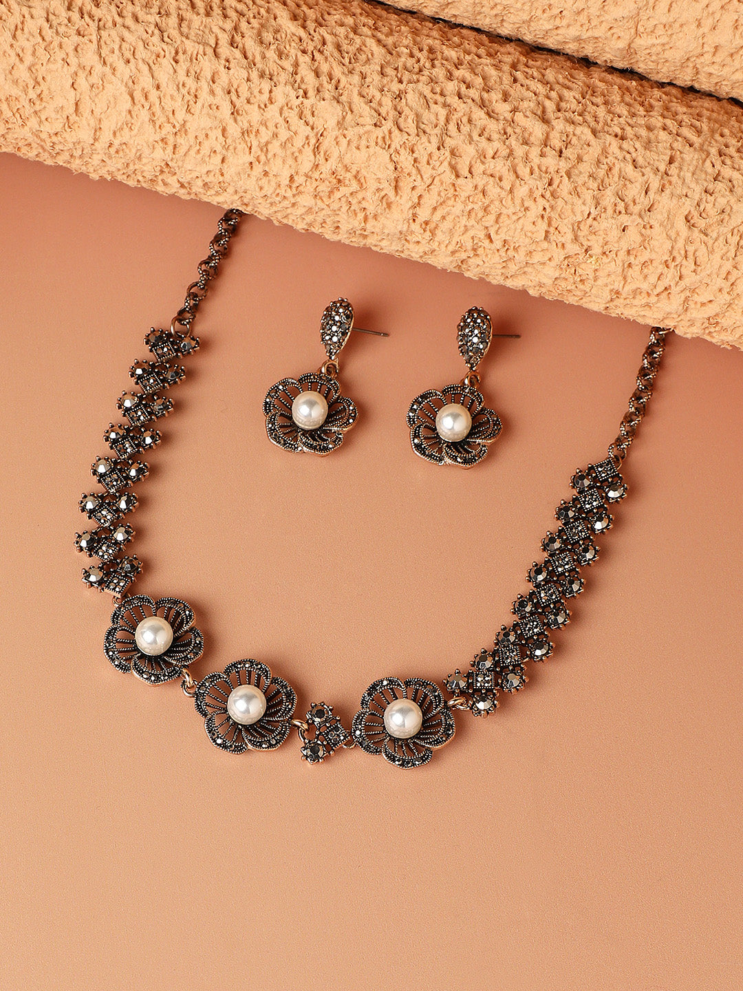 Gold-Plated Crystal-Studded Jewellery Set