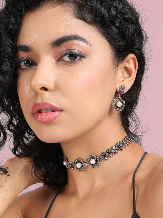 Gold-Plated Crystal-Studded Jewellery Set