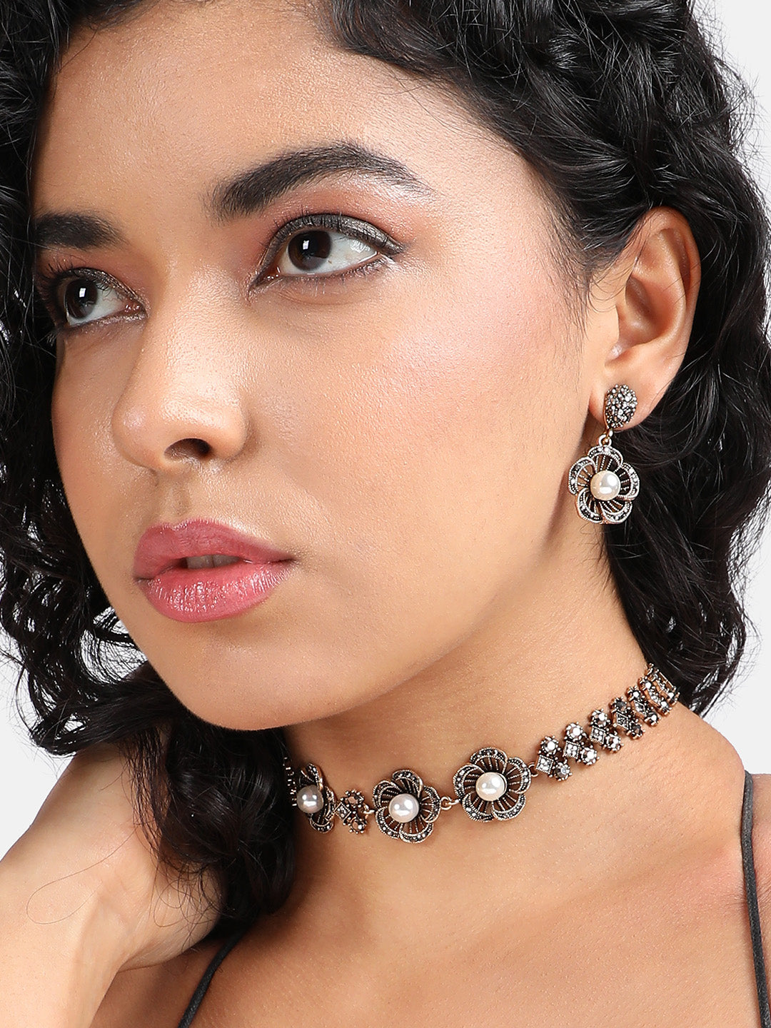 Gold-Plated Crystal-Studded Jewellery Set