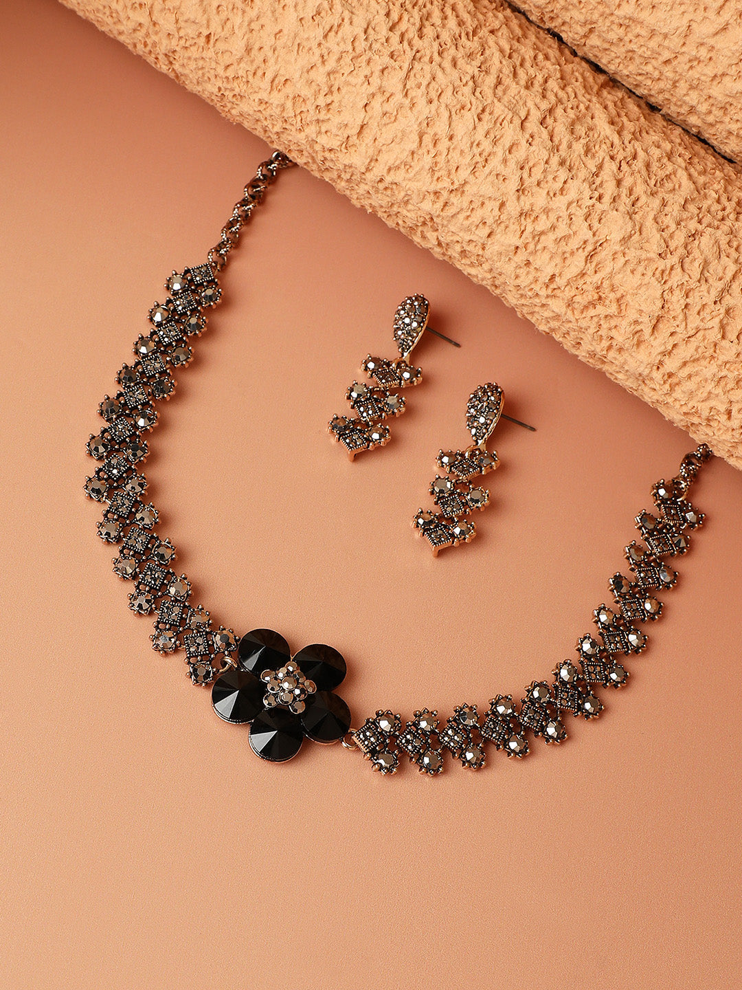 Gold-Plated Crystal-Studded Jewellery Set