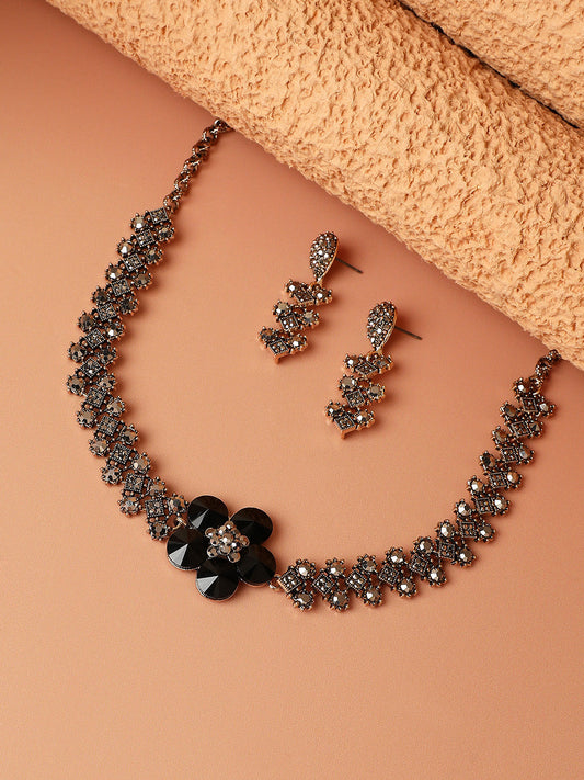 Gold-Plated Crystal-Studded Jewellery Set